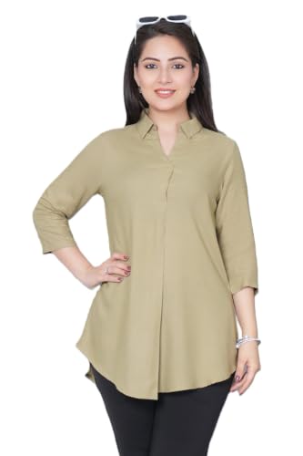 Image of Mlada Rayon Flare Top for Women | 3 /4th Sleeve Regular Fit and Flare Top | Women Office Tops Tunic | Western Long Shirt Top for Women | Shirt Collar Top for Women | Rayon Tunic Tops for Women Western