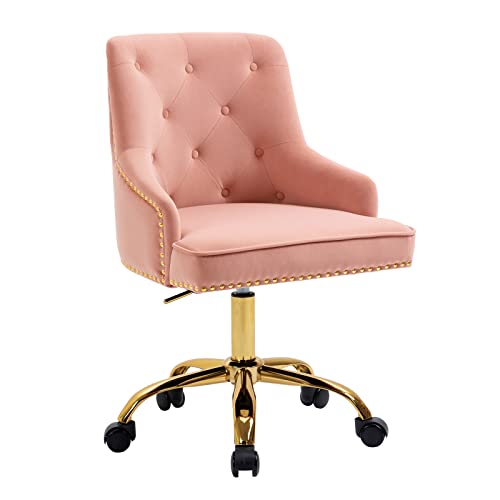 SEPNINE Chaise de Bureau en Velours à la Maison Chaise de Bureau d'ordinateur touffetée pivotante réglable avec Garniture de tête de Clou pour Chambre à Coucher (Rose) Cover