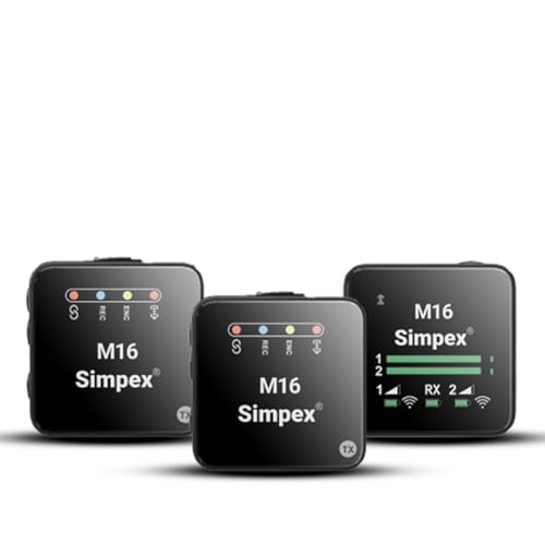 Image of Simpex M-16 Wireless Microphone System with ANC Noise Reduction, 360 Sound Capture, 100M Range, Upto 12 Hrs Working Time, for DSLR Camera, Android & iOS Smartphones, Seamless Audio Recording