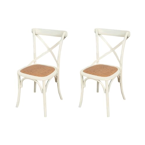 Biscottini 2 Esszimmerstühle Massivholz 86 x 42 x 46 cm – Küchenstuhl und Wohnzimmer aus Rattan – Stuhl aus weißem Holz – Stühle aus Holz für den Außenbereich und den Innenbereich Cross
