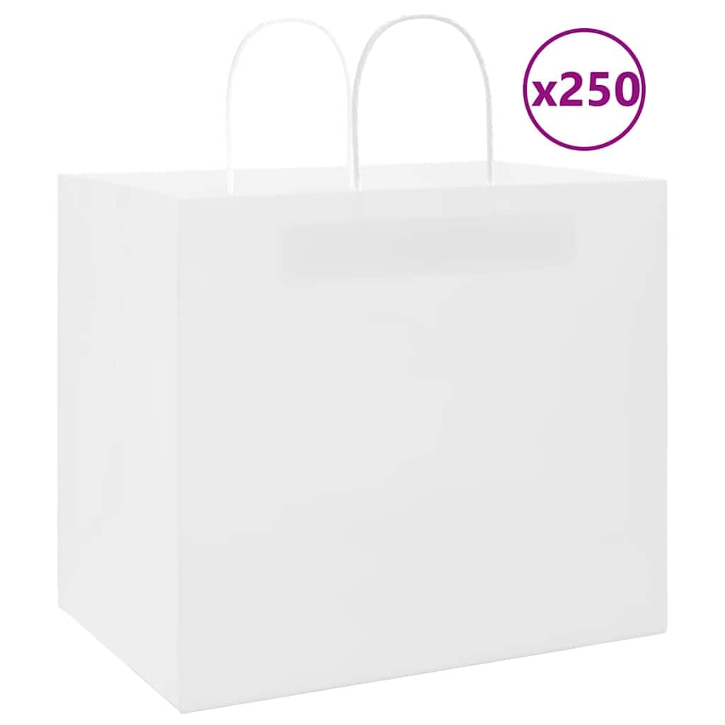 Papiertragetaschen Weiß 32x22x28 cm aus Kraftpapier 250 Stück mit Papierseilhenkeln Tragetasche vielseitig für Geschenk, Party, Hochzeit, Geburtstag, Weihnachten