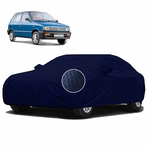 Image of Sulfar 100% Waterproof Car Body Cover Compatible with Mirror for Maruti Suzuki 800 (Triple Stitched, Full Bottom Elastic, Blue-TB)