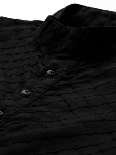 Image of Majestic Man Men's Cotton Blend Regular Fit Casual Polyester Mandarin Collar Ethnic Motifs Embroidered Long Regular Kurta