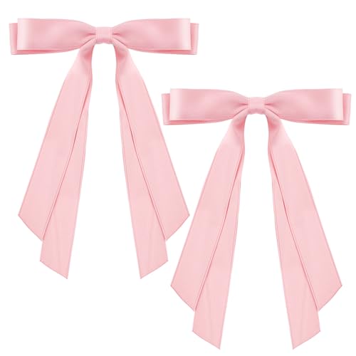 2 Piezas Clip de Lazo de Boda Cola Larga Lazo de Color Sólido Clip para el Cabello con Lazo Clip para Cola de Caballo Cinta Horquilla con Lazo Cabello Accesorios para Niñas y Damas (Rosa)