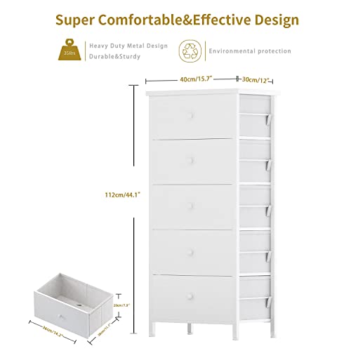 Boluo Tall White Dresser For Bedroom 5 Drawer Dressers & Chests Of Drawers Fabric Dresser Storage Tower For Closet Kids And Adult Modern #TOP3