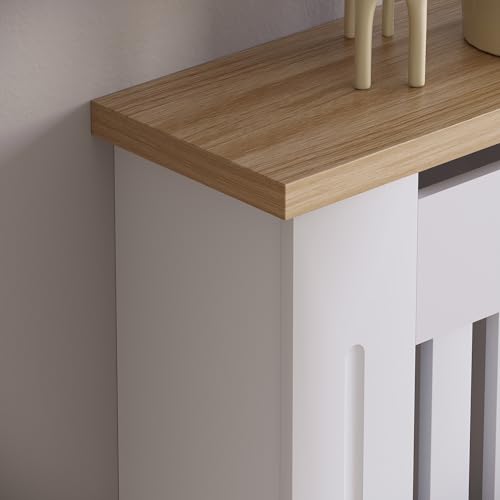 Vida Designs Arlington Cubierta de radiador Blanco - Pequeño - Estilo Shaker Moderno con Lamas Verticales para Mejor circulación del Calor - H83.3xW78xD19cm - MDF Pintado con repisa de Madera - imagen 4
