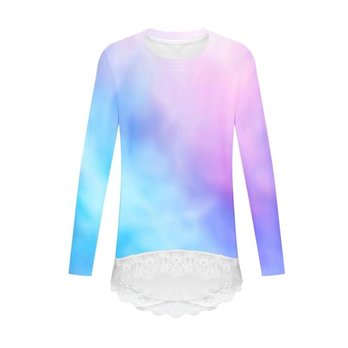 Girls Cute Tops Loose Fit Long Sleeve Iregular Lace Trim Boho Blouses Fall Fashion Casual Crewneck Tunics Size 10-124