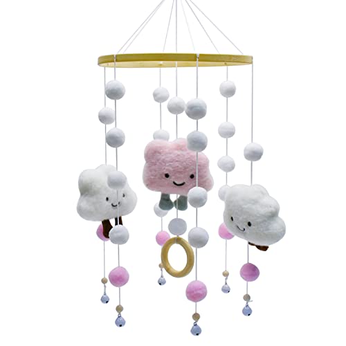 Mobile Lit Bébé Carillon éolien, AolKee Mobile Bebe Fille avec poupées nuage, boules en feutre, pendentif suspendu pour lit bébé, décoration suspendue mobile bébé réglable pour lit bébé, rose