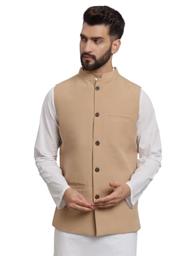 Image of LATEST CHIKAN Men's Traditional Cotton Solid Nehru Jacket /Waistcoat