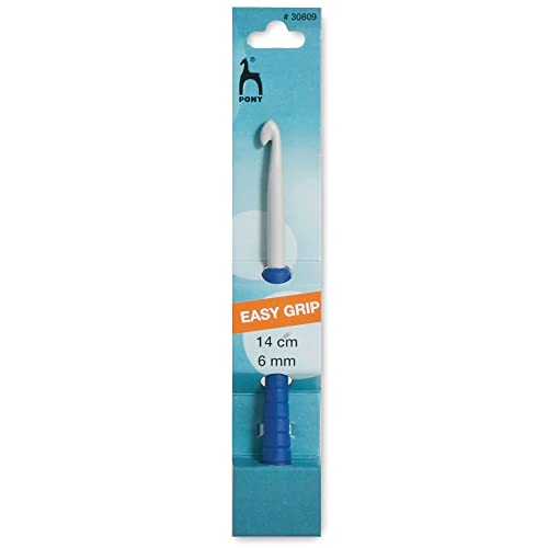 Pony Easy Grip Crochet Hook, Aluminium, Multi-Colour, 6mm