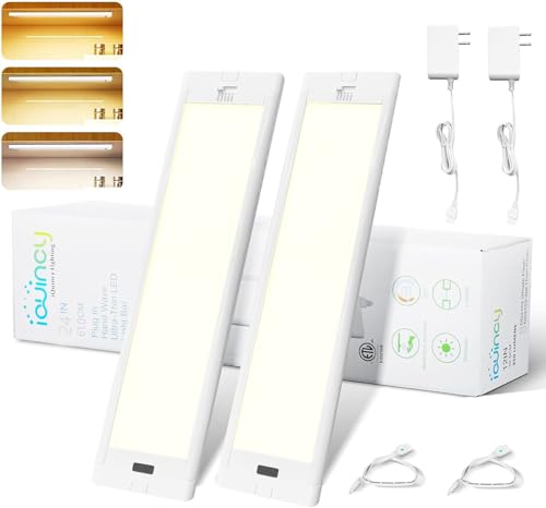iQuincy 24 Inch Under Cabinet Lights Plug in 2 Pack, Hand Wave Activated, Linkable Under Cabinet Lighting with 5 CCT - 2700K-6000K & Stepless Dimmable, Under Counter Light for Kitchen, 600 Lumens, 10W
