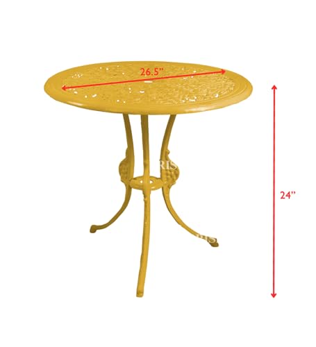Image of BRISHI Cast Aluminium Garden Patio Seating Chair and Table Set for Balcony Outdoor Furniture with 1 Table and 2 Chair Set (Yellow)
