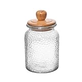 WOLFF - Porta Mantimento de Vidro Martelado com Tampa de Bambu 1L