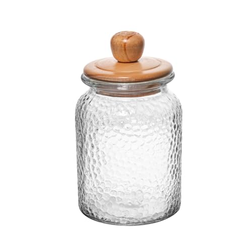 WOLFF - Porta Mantimento de Vidro Martelado com Tampa de Bambu 1L