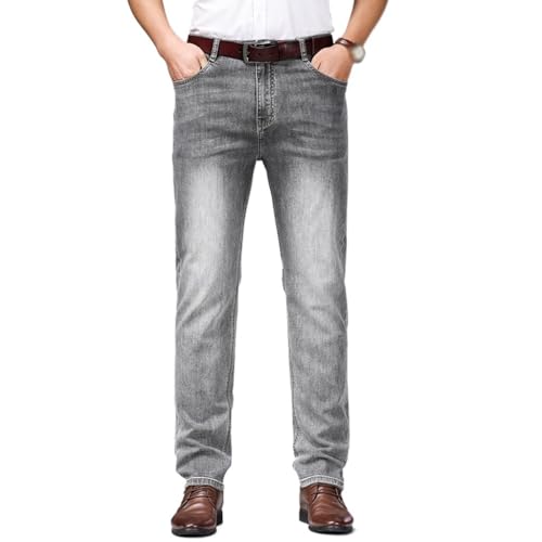 Spring/Summer Youth Business Casual Pants Micro Elastic Straight Leg Jeans(32) Gray