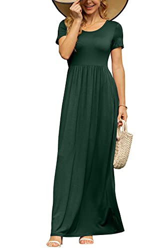 Image of DB MOON Womens 2026 Summer Maxi Dresses Casual Short Sleeve Empire Waist Spring Long Dress with Pockets