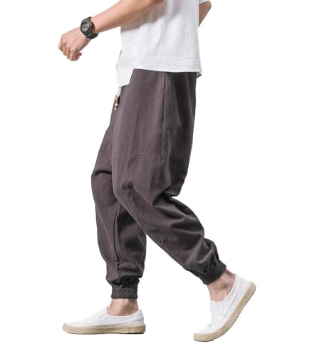 INVACHI Men's Baggy Harem Pants Japanese Linen Sweatpants Elastic Waist Hip Hop Joggers for Men