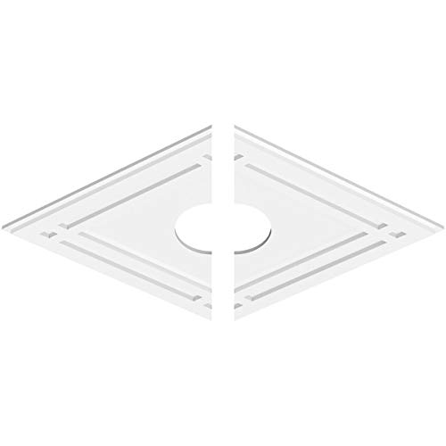 Image of Ekena Millwork CMP34X22DD2-06000 Diamond Architectural Grade PVC Contemporary, Two Piece Urethane Ceiling Medallions 34 inchW x 22 5 /8 inchH x 6 inchID x 12 inchC x 1 inchP