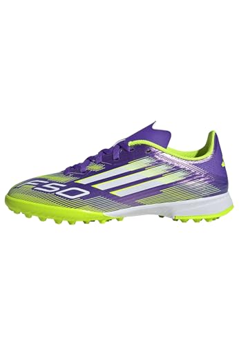 adidas Unisex Kids F50 League Turf Football Boots Kids, Purple Rush/Cloud White/Lucid Lemon, 2 UK