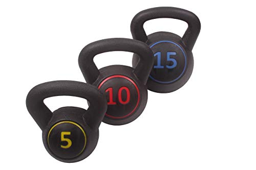 Powert 3-Piece Kettlebell Set With Storage Base Rack| Hdpe Coated Exercise Fitness Concrete Kettlebell Weights Set| For Home Gym, Strength Training, Hiit Workout In 5Lb, 10Lb, 15Lb #TOP5