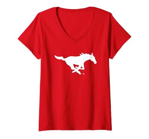 Womens SMU Mustangs Icon Red Officially Licensed V-Neck T-Shirt