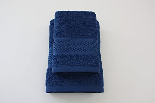 Lot de 2 serviettes de bain 100 % coton, doux au toucher, éponge de haute qualité issue du Portugal poids 340 g/m² (bleu) Cover