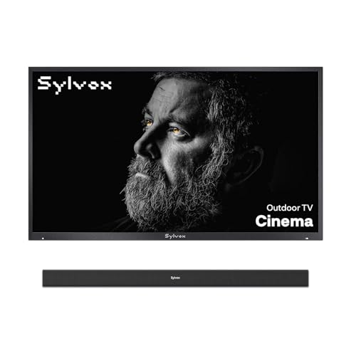 SYLVOX Cinema Outdoor TV Bundle with Waterproof S2 Soundbar, Helio QLED 4K UHD Smart Google TV, Mini LED x QLED, 2000-Nit Full Sun Outdoor Television, Dolby Vision & Atmos, 120Hz for Patio, Backyard &
