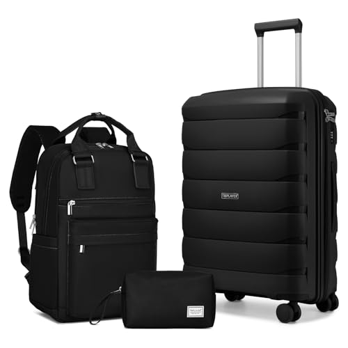 Image of Carry On Luggage 22x14x9 Airline Approved, 22 Inch PP Hardshell Luggage Carry-on Suitcase with Spinner Wheels, Carry On Suitcase Set for Women (Black)