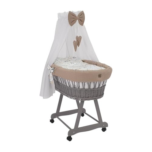 WIKLINOPOL IRENEUSZ ZYGMUNT WICKER WOOD BABY 2000 EU Stubenwagen Lena, grau mit Gestell, Matratze Baldachin und Bettwäsche aus Waffelstoff | Leisen Rädern, Kaninchen und Eule WIKLINOPOL IRENEUSZ ZYGMUNT WICKER WOOD BABY 2000 EU Stubenwagen Lena, grau mit Gestell, Matratze Baldachin und Bettwäsche aus Waffelstoff | Leisen Rädern, Kaninchen und Eule