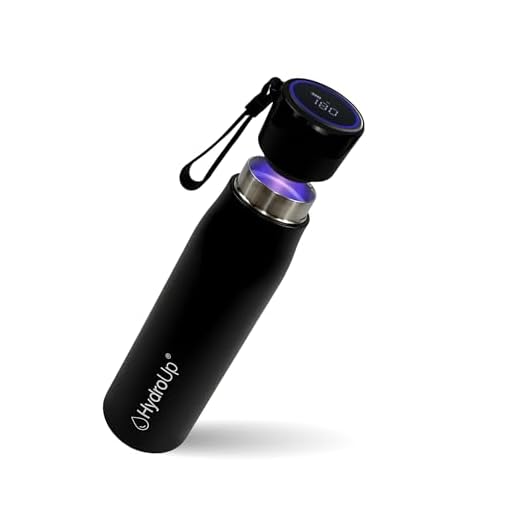 Selbstreinigende Trinkflasche mit smartem Deckel für Temperaturanzeige & Trinkerinnerung - aus hochwertigem Edelstahl (Schwarz, 500 ml)