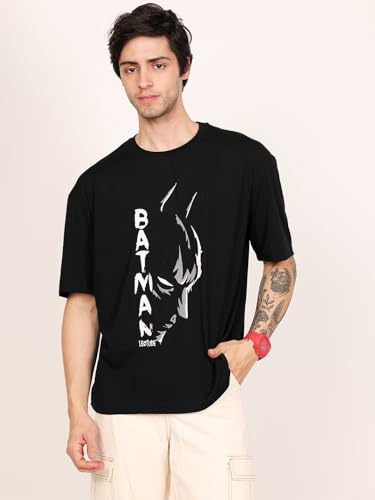 Image of LEOTUDE Half Sleeve Oversized Cottonblend Round Neck Drop Shoulder Printed Men's T-Shirt (Color Black)