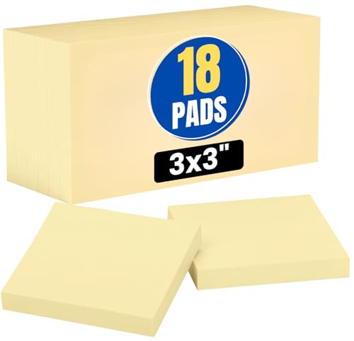 1InTheOffice Sticky Notes Yellow, Sticky Notes 3x3, Self Stick, 18/Pack = 100 Sheet/Pack
