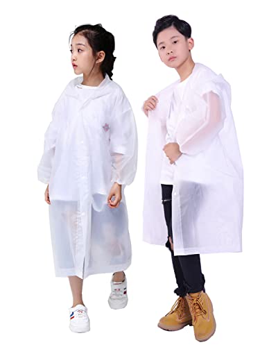 HLKZONE Rain Ponchos for Kids, [2 Pack] Reusable Raincoats for Boys and Girls Waterproof Kids Rain Jacket Rain Gear with Hood