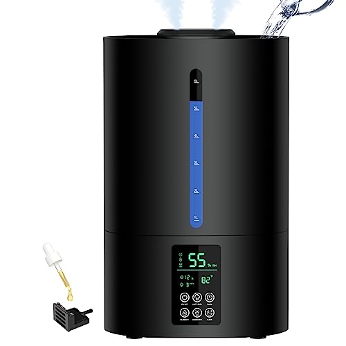 6L Humidifiers for Bedroom Large Room Home, Cool and Warm for Baby and Plants Mist Top Fill Desk Humidifiers Essential Oil Diffuser, Quiet with Adjustable Mist,360°Nozzle-Black by Coolfiqu - Used condition - US$58.84