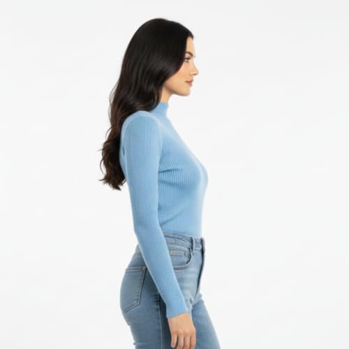 Image of Women Ribbed High Neck Full Sleeve Pullover Sweater|Solid Stretchable Slim Fit Winter Wear Top for Casual & Office Use