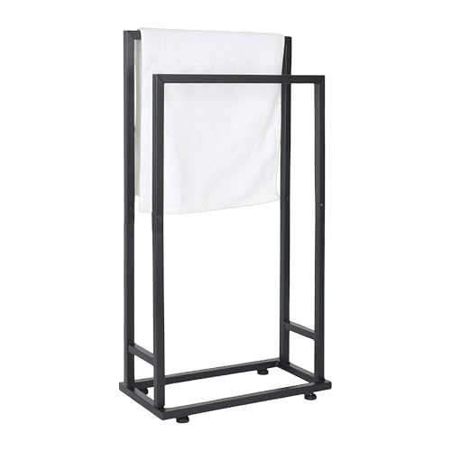 Porte-serviettes métal noir 2 barres Relaxdays support salle de bain