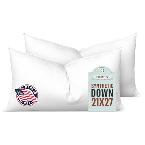 Image of Pillowflex Synthetic Down Pillow Insert 21x27 in - Karate Chop Pillow | Set of 2 - Large Rectangle Sham Forms, Plush Polyester Cotton Blend, Cloud-Like Comfort, Clump-Resistant Fill, Smooth Finish