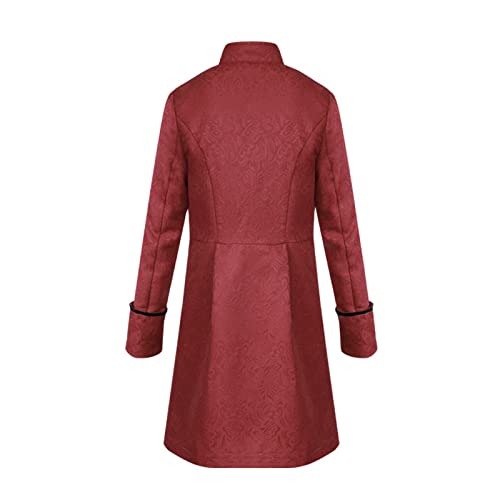 Crubelon Men's Steampunk Vintage Tailcoat Jacket Gothic Victorian Frock Coat Uniform Halloween Costume (Red, S) - Image 2