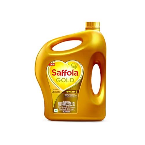 Image of Saffola Gold Refined Cooking oil | Power of 3 - Balance of Good Fats, Triple Anti-Oxidant System & Fortified with Vitamins | Multi-Source Edible Rice Bran & Corn Oil | 3.64kg Jar