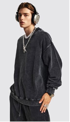 Mi Bo Tong Vintage Oversized Crewneck Sweatshirt for Men Trendy Streetwear Unisex Long Sleeves Acid Wash Tshirt3