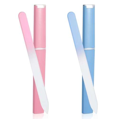 Wanmu 2 limas de uñas profesionales, lima de uñas de cristal, lima de uñas con estuche, superficie de cristal de doble cara, limas de uñas, herramienta de manicura profesional para mujeres