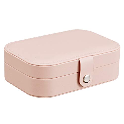 SHEUIMUIYA Jewelry Box for Women Doubel Layer Travel Jewelry Organizer for Necklace Earring Rings Sparkle Jewelry Holder Case (Pink)