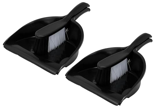 Best House | Dustpan and Brush Set | 2 Pcs | Plastic | Black | Household Cleaning | Rubber Lip for Easy Pick up | Portable Ergonomic | Home and Office Use