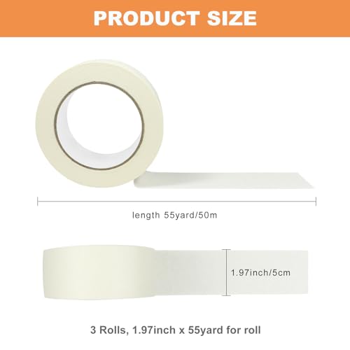 Image of Masking Tape 2 inch 55 Yards 3 Pack Versatile Adhesive Painting Tape for General Purpose Use, Easy-Remove, Ideal for Labeling Painting,DIY, Art,Home,Office, School Total 165 Yards