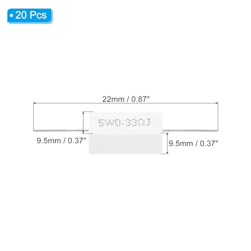 PATIKIL 0.33 Ohm Resistors, 20Pcs 5W Ceramic Cement Resistor Power Cement Resistor Kit Tolerance 5% for Power Adapters Audio Computer TV Circuit Board