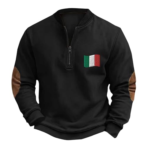 Veste d'hiver pour homme 2025 - Style décontracté - Imprimé drapeau italien 3D - Col zippé - Manches longues - Noir - Taille L, Noir , L