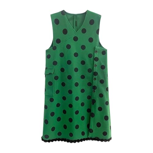 Women's Dresses Dot Printed Pocket Woolen Vest Dress V-Neck Sleeveless
