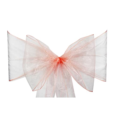 Trimming Shop Coral Organza Sashes Wider Sash Fuller Bows Chair Cover Bows Sash for Wedding Anniversary Birthday Reception Party Decoration, 22cm x 280cm, 10pcs