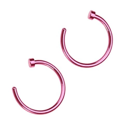 GANAZONO 2pcs 8mm Nose Rings Hoop Open Stainless Steel Body Piercing Jewelry Tragus Septum Piercing Cartilage Hoop for Nose Tattooist Cosplay Pink Cover