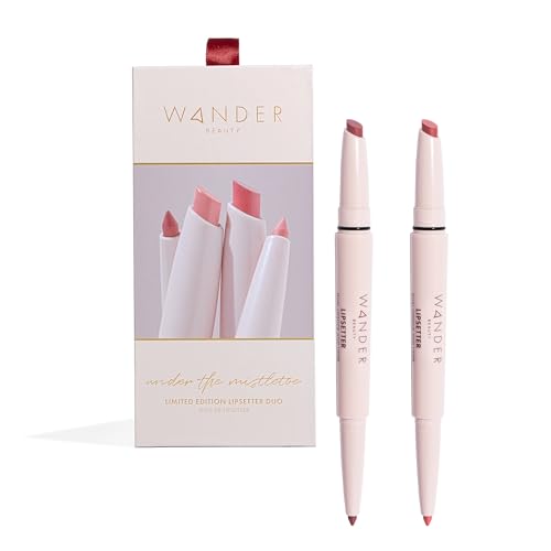 Image of Wander Beauty Under the Mistletoe Lipsetter Duo, Dual-Ended Lipstick & Liner, Barcelona Blush & Midtown Mauve, Limited Edition, Soft Matte Finish, Hydrating, With Squalane & Peptides
